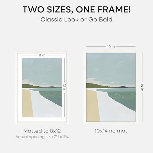 Image of Homeforia White Frame 10x14 Wood, High End Oak 10x14 Picture Frames with Mat 8x12, 10 x 14 White Wooden Poster Frame Matted to 8 x 12 inch Photo, 14by10 Thin Frames, Tempered Glass, Wall Kit, Set of 1