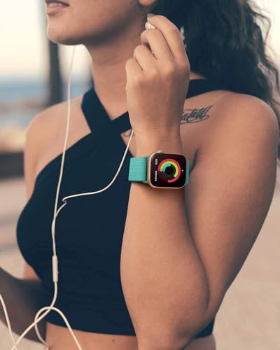 Image of AMANECER Stretchy Nylon Bands Compatible with Apple Watch Series 11 /10 /9 /8 /7 /6 /5 /4 SE 3 /2 /1, Adjustable Braided Elastic Sport Loop Rugged Straps for iWatch Women Men (Turquoise Teal, 38 /40 /41 /42MM)