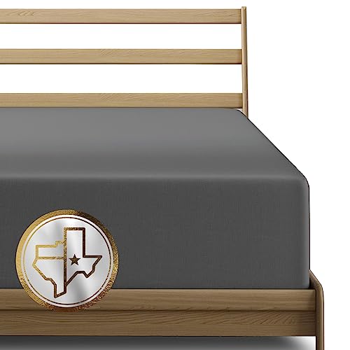 Texas Linen Co Premium 1000-Thread-Count Egyptian Feel 100% Cotton Queen Dark Grey Fitted Sheet, Easy Snug Fit, Upto 18" Deep Pocket, Soft Smooth Sateen Weave, Extra Long Staple Cotton #TOP23