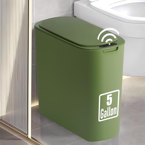 Image of TIPGO 5 Gallon Motion Senor Bathroom Trash Can with Lid, Automatic Garbage Can Touchless, Smart Plastic Waste Basket for Narrow Spaces, Bathroom, Office, Bedroom, Living Room (Green)