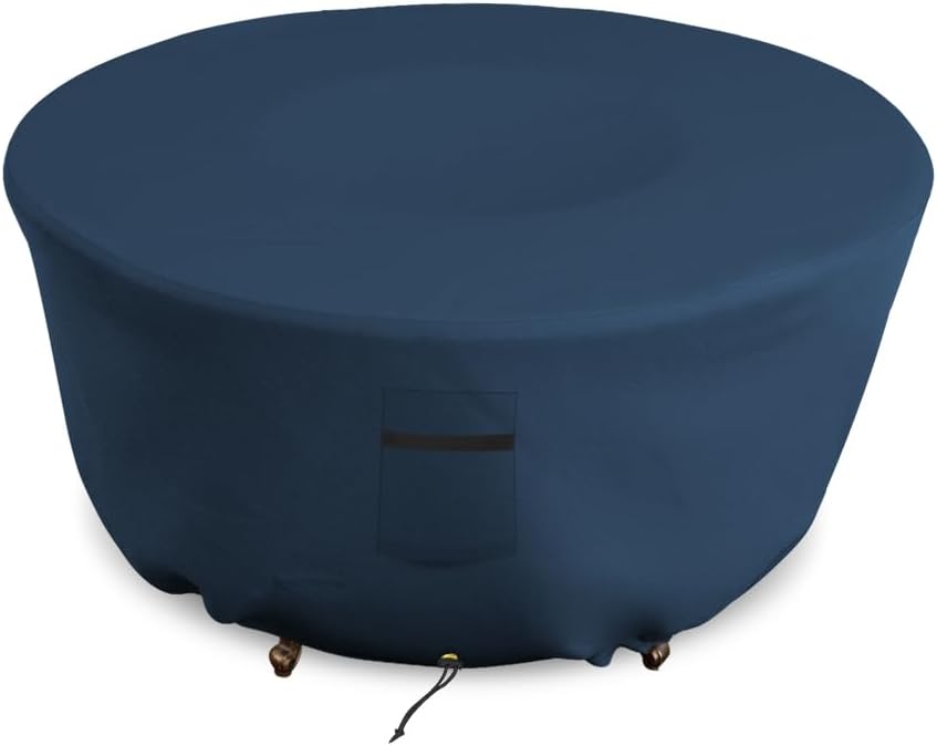 Covers & all Outdoor Round Fire Pit Cover, 12 Oz Waterproof, UV & Weather Resistant for Patio Lawn Garden Backyard Outside, with Air Vents & Drawstrings (48"(Diameter) x 18"(H), Beige)