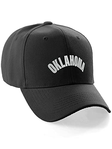 Daxton USA Cities States Baseball Hat Cap Arch Letters, Oklahoma Black White
