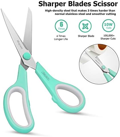 Scissors, iBayam 8" Multipurpose Scissors Bulk 3-Pack, Ultra Sharp Blade Shears, Comfort-Grip Handles, Sturdy Sharp Scissors for Office Home School Sewing Fabric Craft Supplies, Right / Left Handed