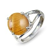 CaratYogi 925 Sterling Silber Natürliche Tigerauge Runde Edelstein Versprechen Ring Birthstone Modeschmuck Eheringe für Männer und Frauen Größe 54