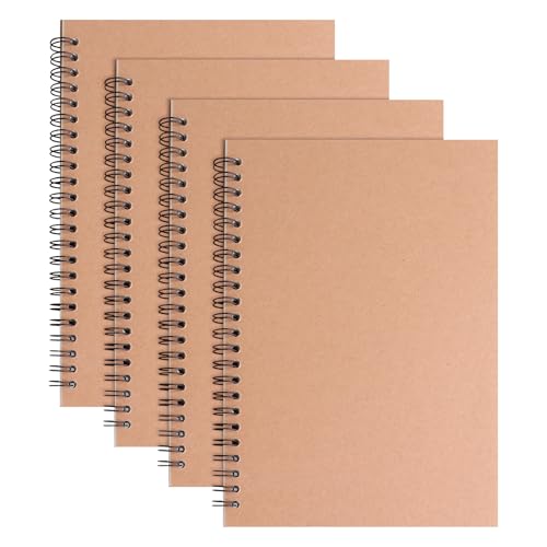 ABCDPP 4 Packs Spiral Notepad A5, A5 Notebook, 100 Pages/50 Sheets Kraft Cover Wirebound Notebooks Bulk Journals, 14 CM * 21 CM