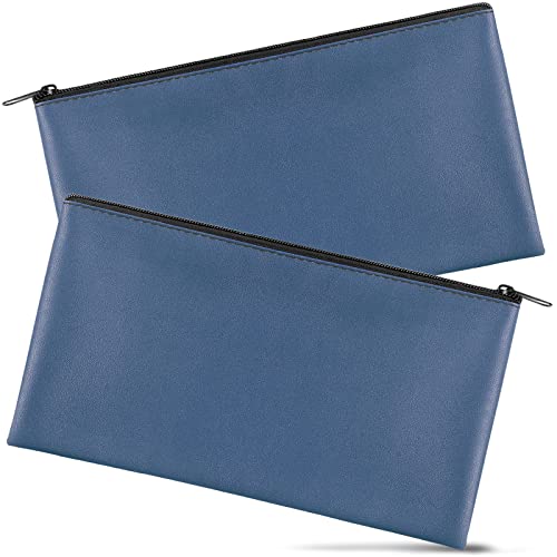Image of Joyberg 2-Pack Navy Blue Leather Money Bag, 11x6.1 inches, Zipper Closure, Storage Bag for Cash, Coins, Checks, Cosmetics