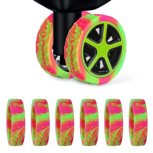 CY Luggage Wheel Covers, 8pcs Thickened Silicone Spinner Wheel Protectors, Noise Reducing, Rose Red + Green