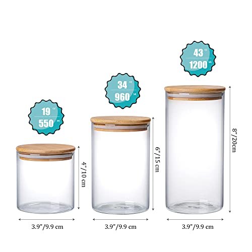 INCETUE 960ML / 32 FL Oz Glass Storage Jar with Wood Lid, Stackable Clear Cylinder Bottle Canister Pantry Jar with Air Tight Bamboo Lid for Food, Coffee, Spice, Sugar, Spaghetti, Herb, Cookie, Tea
