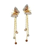 Gold Plated Dangle Earrings For Girls Gold Tone Butterfly With Tassles Stud Drop Earrings-EGG044