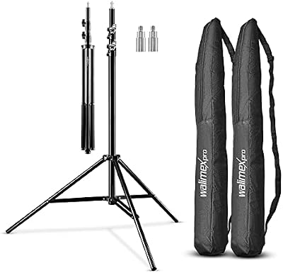 Walimex pro 2X Trípode de lámpara con amortiguación de muelle altura máx 256cm de luz estable cargable hasta 6kg I de iluminación para luz anular, reflector, flash y vídeo adaptador de 3/8" y 3 bolsas
