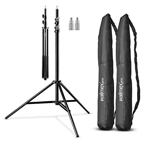 Walimex pro 2X Lampenstativ WT-806 mit Federdämpfung I Höhe max. 256cm I stabiles Lichtstativ belastbar bis 6kg I Beleuchtungsstativ für Ringlicht, Reflektor, Blitz & Video I 3/8" Adapter & 3 Taschen Cover