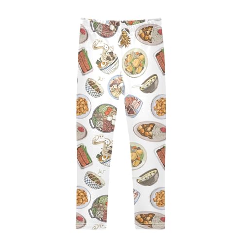 ZZKKO Girls Leggings Food with Dishes Toddler Girls Clothes Leggings for Girls Toddler Girls Leggings 3-4T