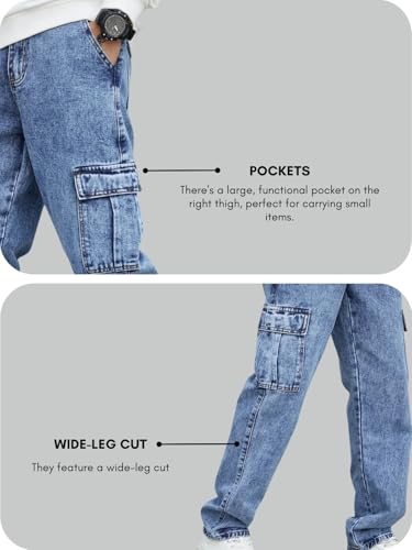 Image of GRECIILOOKS Men's Cargo Jeans Pants - Stylish Relaxed Fit Denim Cargo for Men | Lightweight Summer Casual Streetwear | Multi Pocket Baggy Jeans for Travel, Everyday Wear & Outdoor