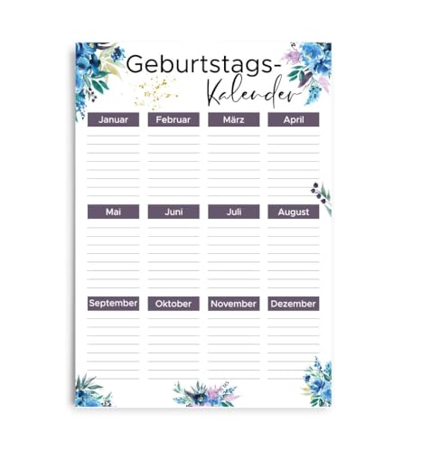 Geburtstagskalender DIN A4 - Hochformat immerwährend Jahresunabhängig (Blumen -Design 1-)