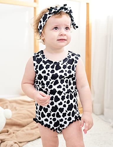Baby Girls Black And White Bodysuits 3D Cattle Print Polka Dots Spring Onesie For Infants Lightweight Elastic Waist One Piece Rompers With Headband 1 Years Toddler Boys Wedding Clothing, 6-12 Months #TOP1