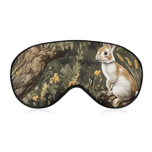 Rabbits Tree Autumn Hunting Sleep Mask Eye Shade Cover Adjustable Strap for Travel Lunch Break Women Men