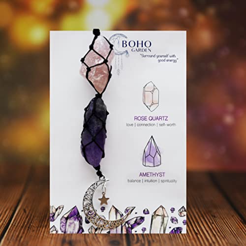 image for BOHO GARDEN Crystal Hanging Car Charm - Purple Rear View Mirror Hangin