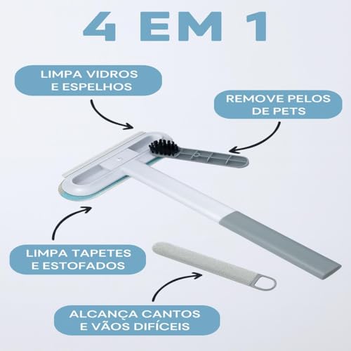 Escova Multiuso 4 em 1 Tira Pelos Pets Limpa Vidros Estofados Pisos Removedor De Poeira Rodo de Sili