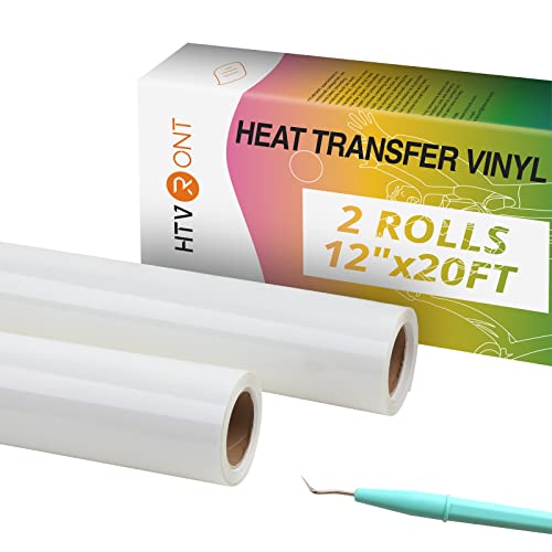 Image of HTVRONT Heat Transfer Vinyl Rolls - 2 Rolls 12 inch x 20ft White Iron on Vinyl for Shirts, White HTV for All Cutting Machines - Easy to Cut & Weed for Craft Heat Transfer Design
