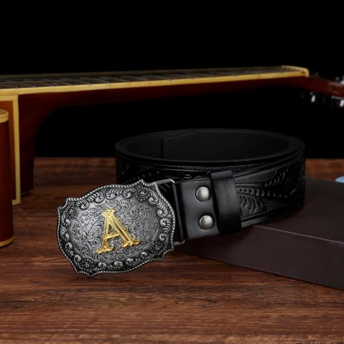 Image of Mens Western Cowboy Cowgirl Faux Leather Belt Longhorn Bull Pattern Letter Big Buckle Embossed Floral Belts