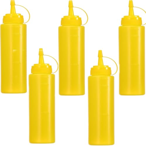 Xianjuun Paquete de 5 botellas de salsa exprimible, botella de 230 ml, color amarillo brillante