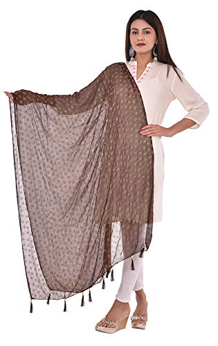 Image of YOUTHQUAKE Soft Chiffon Dupatta with Golden Foil Print & Tassels for Women & Girls