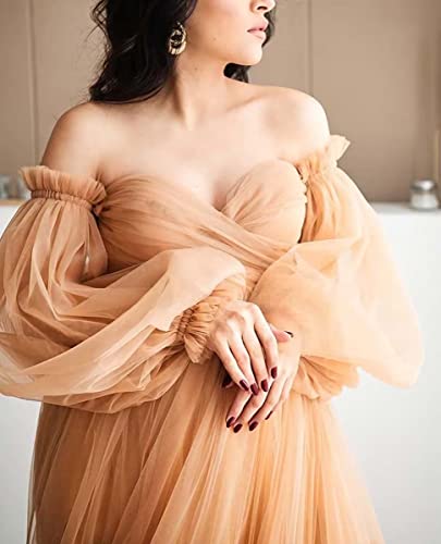 Toreque Long Sleeve Tulle Maternity Robe Bridal Dress For Photoshoot Sweetheart Neck Off Shoulder Pregnancy Nightgown Gowns Royal Blue S-M #TOP4