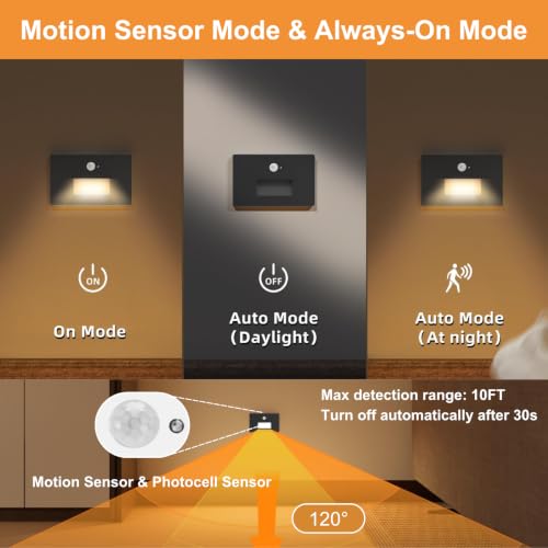 Image of 8 Pack 120V 3CCT Motion Sensor LED Step Lights Indoor Outdoor, Black