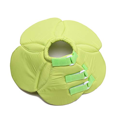 Image of Dog Cone E-Collar Flower Soft Elizabethan Waterproof Grooming Recovery Protective Adjustable Collar for Puppy Small Medium Dogs (L Neck: 13-15in, Green)