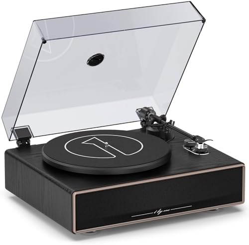 1 BY ONE Plattenspieler mit Lautsprechern, All-in-One Vinyl-Player mit Bluetooth, AT-3600L Tonabnehmer, Riemenantrieb, Phono-Vorverstärker & RCA-Ausgang (33/45 RPM)