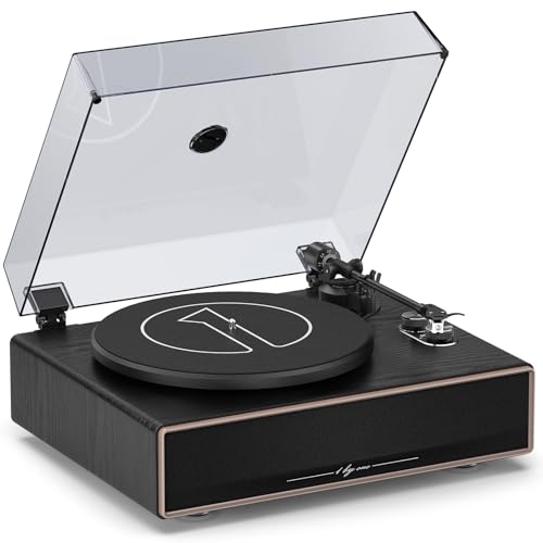 1 by ONE Plattenspieler mit Lautsprechern, All-in-One Vinyl-Player mit Bluetooth, AT-3600L Tonabnehmer, Riemenantrieb, Phono-Vorverstärker & RCA-Ausgang (33/45 RPM)