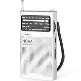 Goodes NOAA Weather Radio, AM FM NOAA Emergency Radio Portable with Best Reception, Headphone Jack, Powered by 2 AA Battery, Transistor Radios Battery-Operated for Emergency, Hurricane, Home(White)