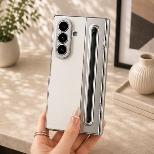 Image of amazon basics Premium Genuine Leather Case for Samsung Galaxy Z Fold 8 Ultra - Slim Fit Luxury Business Cover with Built-in S Pen Slot & Magnetic Hinge Protection - Midnight Silver
