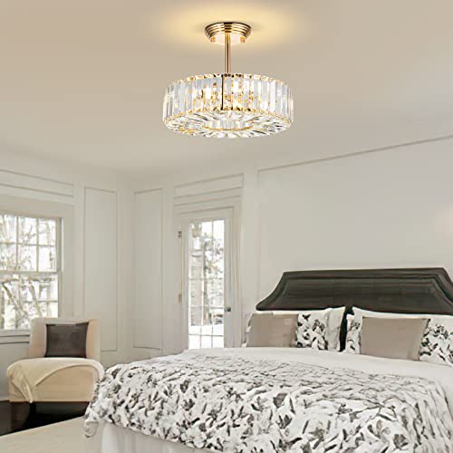 Dsliting Gold Crystal Chandelier Vintage Pendant Lighting Fixture Semi Flush Mount Chandelier Ceiling Light Bedroom Chandelier For Dinning Room Living Room Foyer Entryway Kitchen,E12 #TOP2