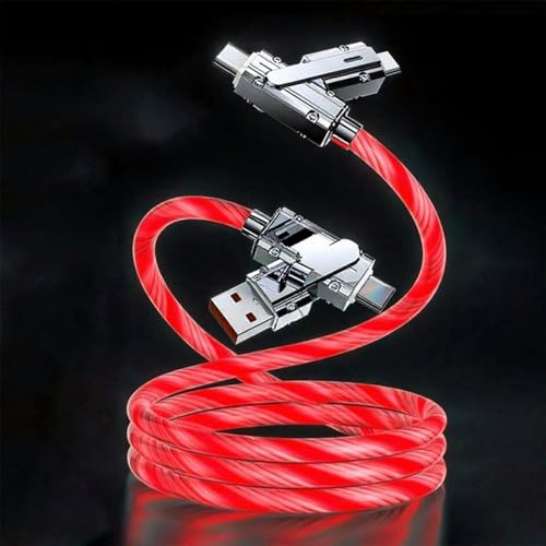 Image of 4IN1 Multi Ports USB Charger Cable USB A /USB Type C to USB Type C PD Fast Charging Cord Light Up LED Current to be a Night Light Compatible with Most of Devices-39 inches Red
