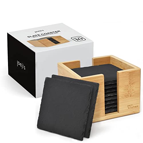 Joejis Lot de 10 Dessous de Verres en Ardoise Grise sous Verre résistants à la Chaleur, Dessous de Verre Ardoise Polyvalents, sous bock bière avec Support