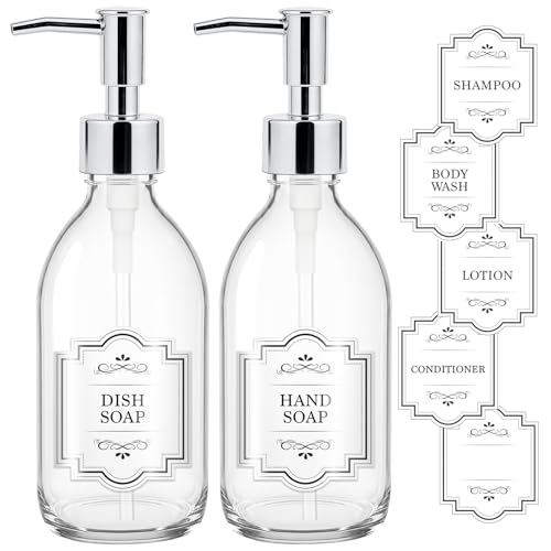 Homepicker 8 oz Small Glass Pump Bottle Clear Empty Hand Soap Dispenser