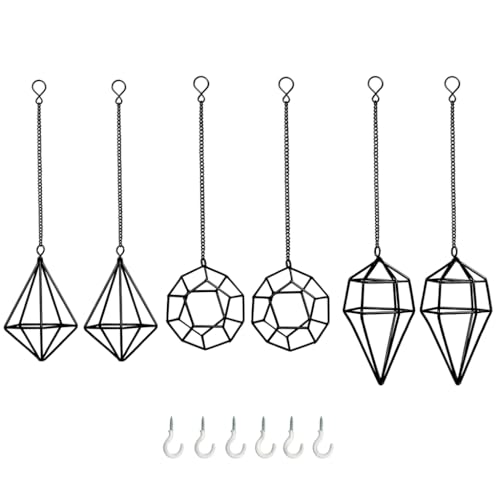 libproqia 6 Pack Geometric Air Plant Holders for Wall Hanging, Black Metal Tillandsia Decor for Boho Home, Office & Shelf Styling by libproqia - Image 9