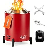 BALI OUTDOORS 16,5 cm Tisch-Feuerstelle rund, Edelstahl-Tisch-Feuerstelle, klein, rauchfreie Feuerstelle, tragbar, Rot