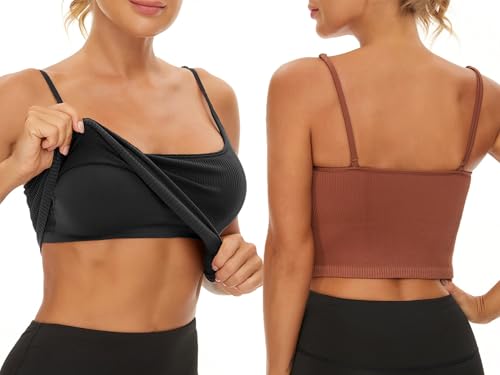 Image of Chilylori Seamless Sports Bra Cropped Tank Top with Adjustable Strap 2 Pack