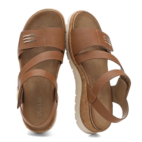 Image of UBFEN Womens Low Wedge Walking Sandals with Arch Support | Open Toe Sandals Adjustable Instep and Ankle Straps for Summer Everyday Outfits, Travel,Vacation