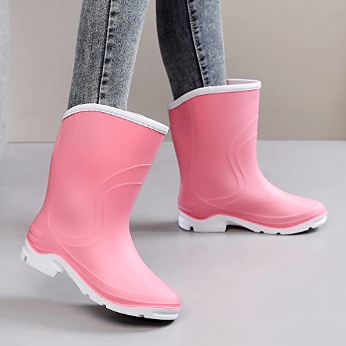 Rain Boots For Women, Extra Wide Calf Garden Boots, Width Mid Calf Adult Comfort Short Ankle Rainboots Boots, Lightweight Cute Waterproof Platform Rubber Mud Chelsea Water Rain Shoes For Outdoor #TOP3