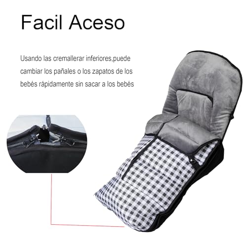 Miniatura 7 de Variouss Saco Polar De Silla De Paseo Universal, Saco Carrito De Bebé Invierno, Desmontable Impermeable Y Transpirable Vichy Negro