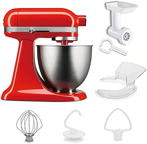 【日本国内正規輸入品】 キッチンエイド KitchenAid 3.5QTスタンドミキサー+フードグラインダー+注入用カバー 特別セット KSM3512FGHT ホットソース