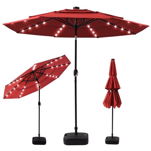 COSIEST 10FT 3 Tiers Patio Umbrella with Solar Lights, LED Outdoor Umbrellas with 8 Sturdy Ribs, Market Patio Table Umbrella with Push Button Tilt, Pool Umbrellas for Garden, Pool, Backyard - Thumbnail 7