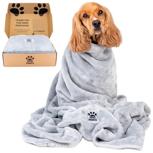 Elite Paws® UK: Luxury Large Dog Blanket - Beautifully Soft & Plush Grey Fleece, 130×100cm, Thicker & Softer Than Most Other Pet/Puppy Blankets, Ultra-Cosy, Durable & Machine Washable
