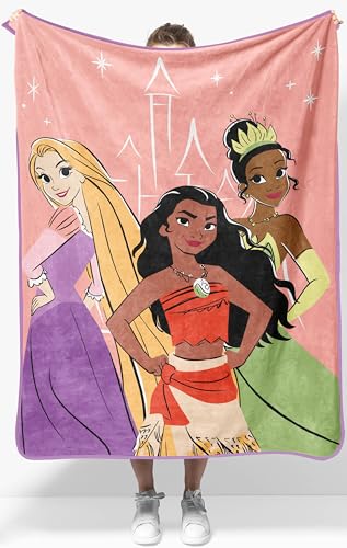 Jay Franco Kids Plush Throw Blanket Soft & Cozy Fleece Throw for Bedroom & Couch Dcor Official Licensed Product Pink - Disney Princess 40x50 - Travel Blanket