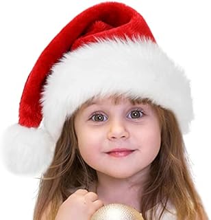 Santa Hat Christmas Hats for Adults Baby, Luxury Father Christmas Hats Plush Xmas Santa Claus Hat, Velvet Comfy Santa Outfit for New Year Festive Party Supply, Thicken Classic Fur Decorations