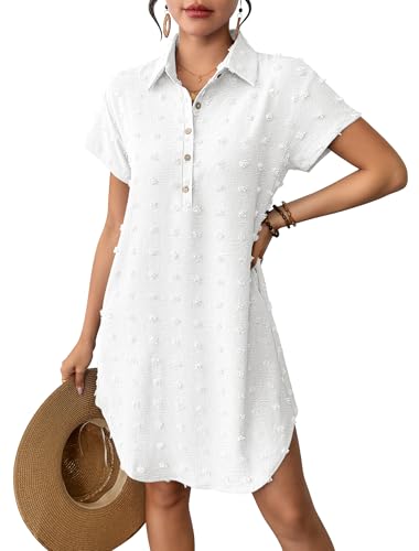 Bsubseach Beach Cover Ups for Women Swiss Dot Summer Casual Dresses Swimsuit Coverup Vacation Outfits White L