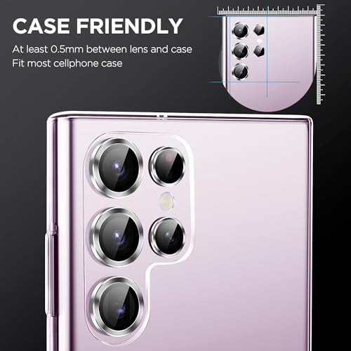 Image of Skinomi Camera Lens Protector Compatible with Samsung Galaxy S23 ultra 5G [Anti-Scratch] Premium Tempered Glass Film Aluminum Alloy Lens Ring Cover, Silver Titanium